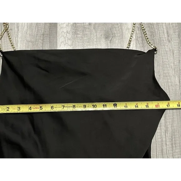 Urban‎ Outfitters Cowl Slip Dress Black Mini Dress Gold Chain Straps Zip Medium - Picture 11 of 12